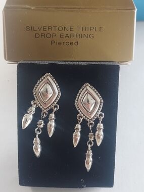 Avon Silvertone Triple Drop Dangle Earrings - Silver